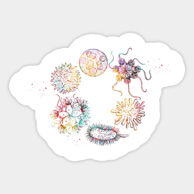 Human viruses and microbes Sticker by erzebeth